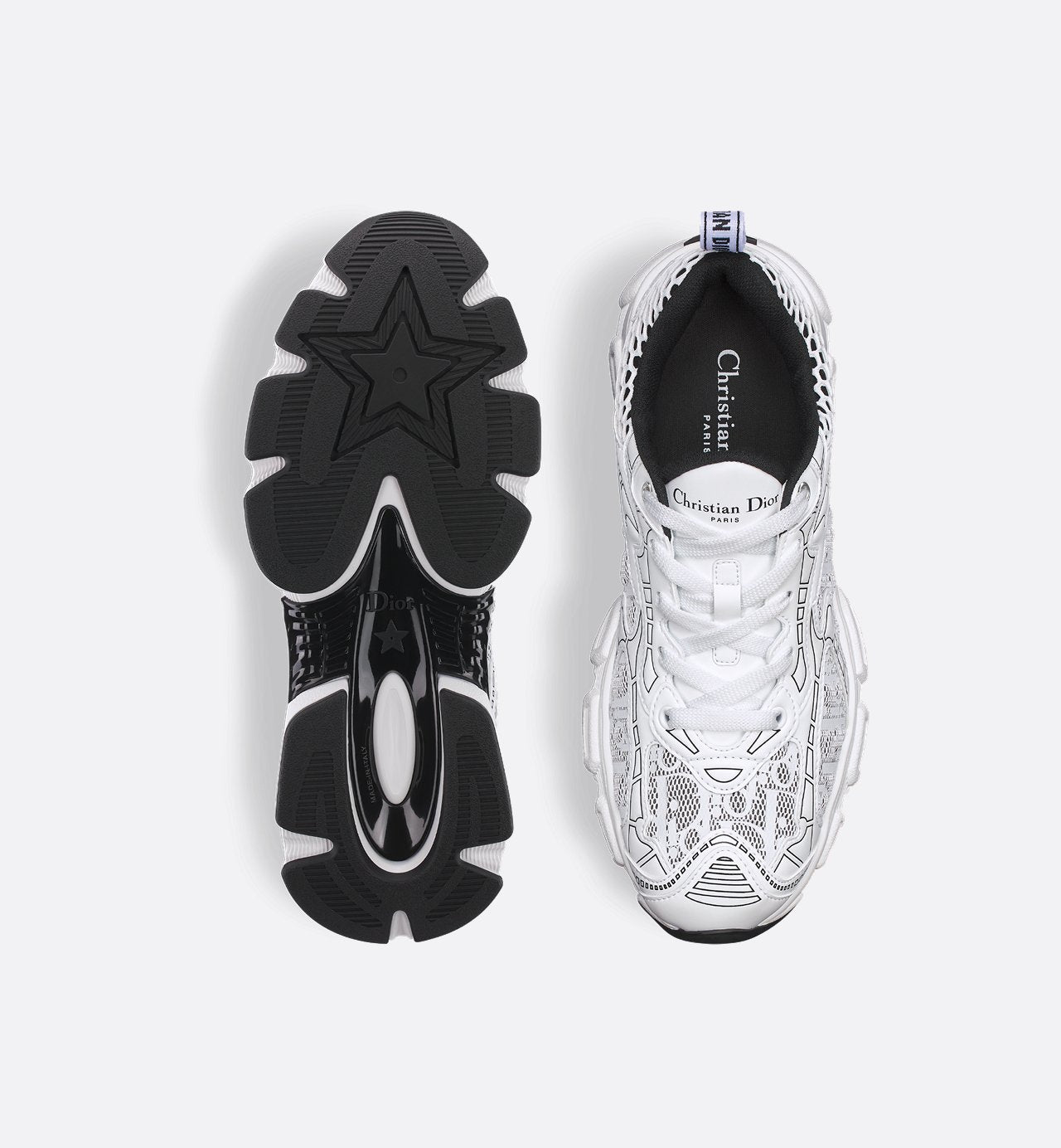Dior Vibe Sneaker
White Mesh Printed with Dior Oblique Motif and White and Black Leather-Effect Panels